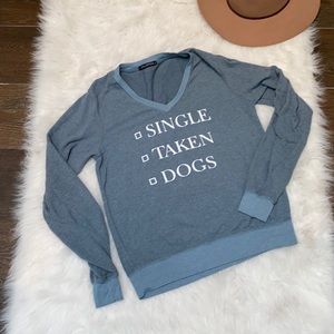 V-Neck Wildfox ‘Single, Taken, Dog’ in Slate Blue - Size S